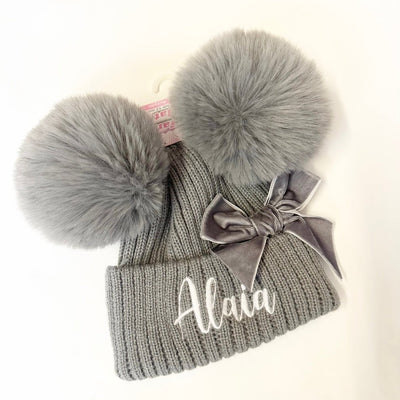 Personalised Embroidered Hat With Velvet Bow - Various colours