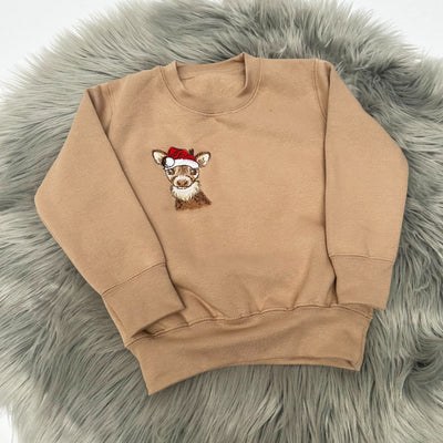 DEFECT- Reindeer embroidered beige sweatshirt 1-2 years