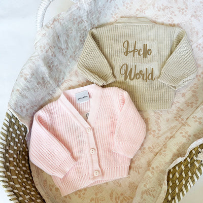 'Phrase' Knit Personalised Embroidered Cardigan - Beige or Pink