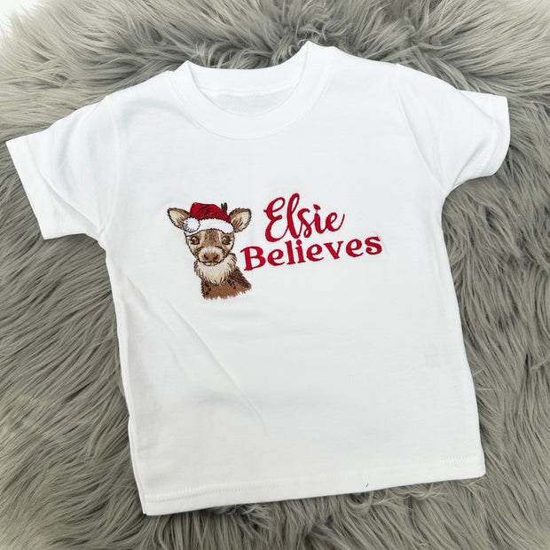 Christmas Personalised Embroidered T-Shirt - 'Name Believes'