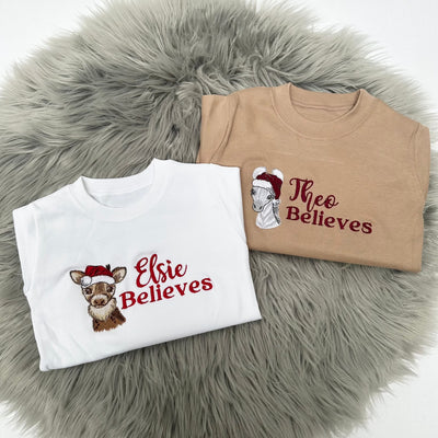Christmas Personalised Embroidered T-Shirt - 'Name Believes'