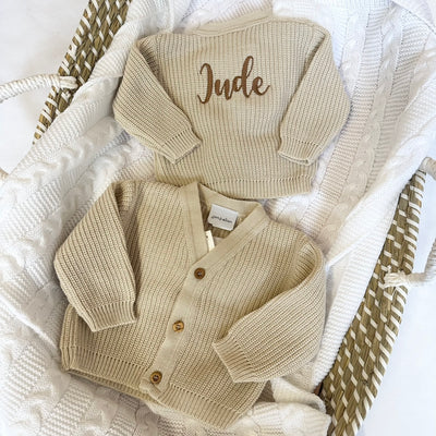 Name Knit Personalised Embroidered Cardigan - Beige or Pink