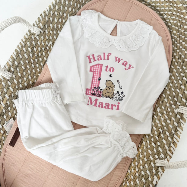 Bear Half way to one Broderie Embroidered Pyjamas