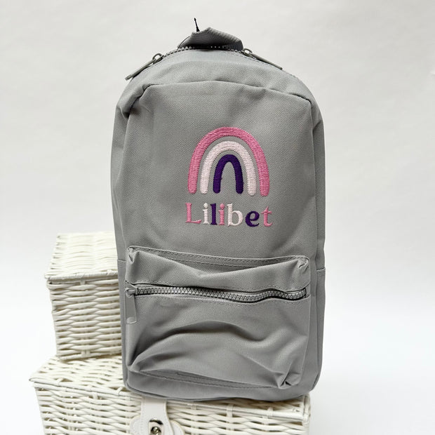 Pinks/Purple Boho Rainbow Personalised Embroidered Backpack - Various Coloured Backpacks