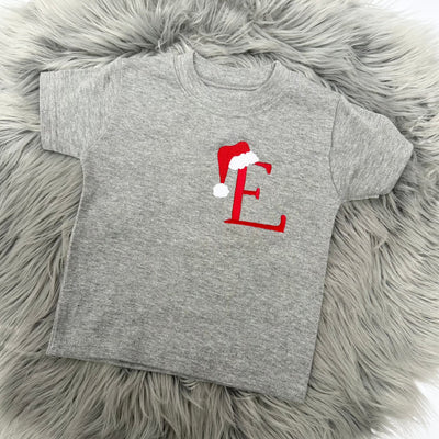 Christmas Personalised Embroidered T-Shirt - Santa Hat Initial