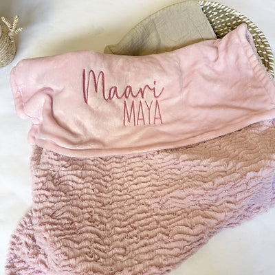 Pink Fluffy Feather Personalised Embroidered Blanket