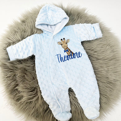 Blue Bubble Animal Personalised Embroidered Pram Suit - Side Fastening