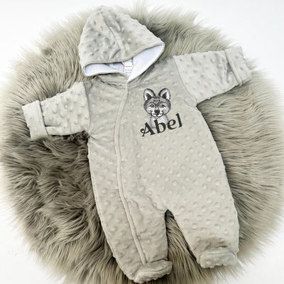 Grey Bubble Animal Personalised Embroidered Pram Suit - Side Fastening