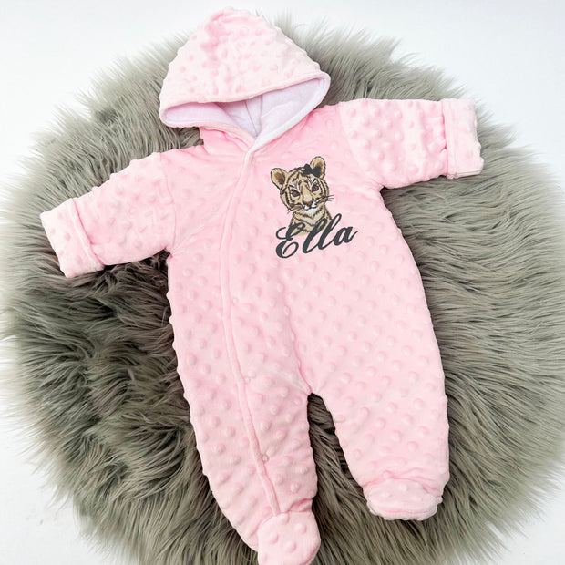 Pink Bubble Animal Personalised Embroidered Pram Suit - Side Fastening