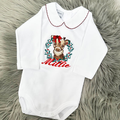 Embroidered Christmas Personalised Babyvest - Animal with Wreath
