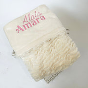 Cream Fluffy Feather Personalised Embroidered Blanket