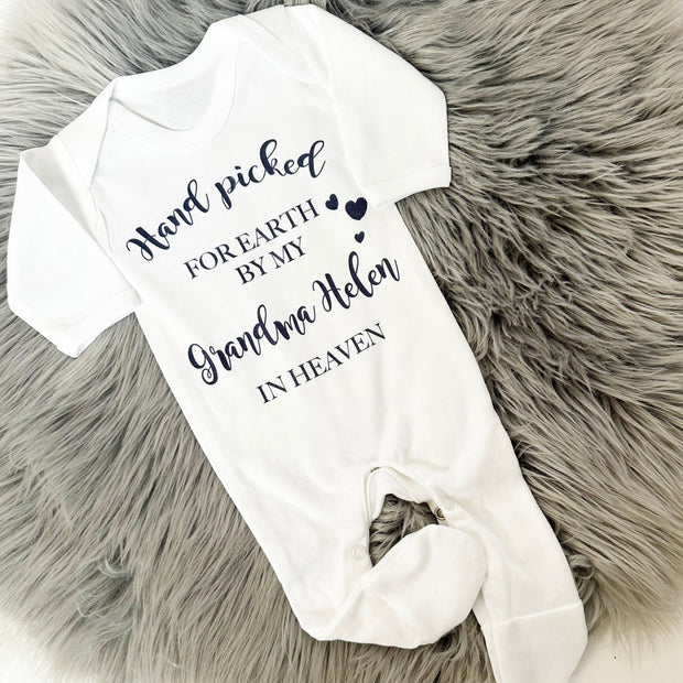 Hand Picked for Earth from my 'Name' in Heaven Printed Personalised Sleepsuit