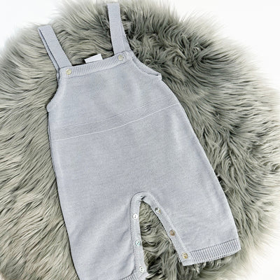 DEFECT - Grey Knit Dungarees, missing button on crotch, 6-12 months