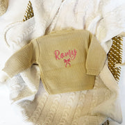 'Name' Bow Knit Personalised Embroidered Cardigan - Beige or Pink