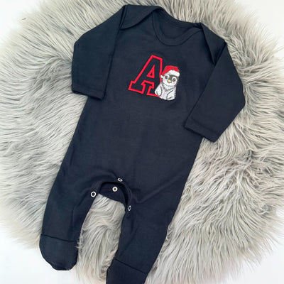 Initial & Christmas Animal Embroidered Personalised Sleepsuit - Various Animals