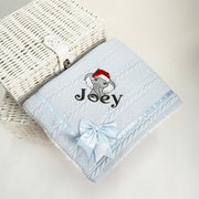 Santa Hat Animal Chevron Knit & Satin Bow Personalised Blanket - Various Animals & Colour Blankets