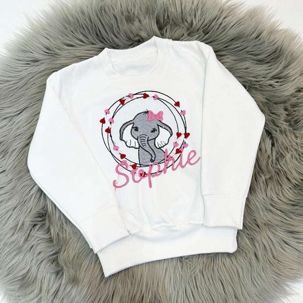 Valentines Animal Personalised Embroidered Sweatshirt - Animal with Pink/Red Wreath