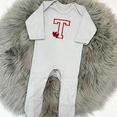 Love Heart & Initial Embroidered Personalised Sleepsuit