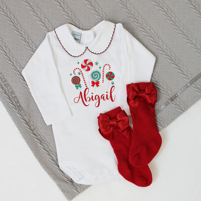 Embroidered Christmas Personalised Babyvest - Candy Canes
