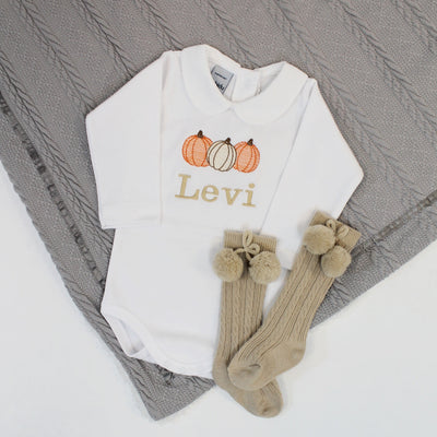 Embroidered Pumpkin Personalised Babygrow