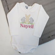 Easter Beige Bunnys Embroidered Personalised Babygrow