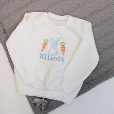 Easter Blue Rabbit & Carrots Personalised Embroidered Jumper (Various Animals)