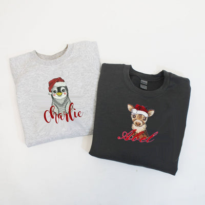 ADULTS Christmas Animal Personalised Embroidered Sweatshirt (Various Colours)