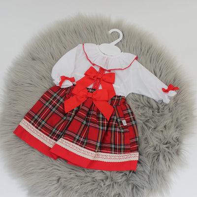 Tartan Bow Detail Long Sleeved Shirt & Skirt
