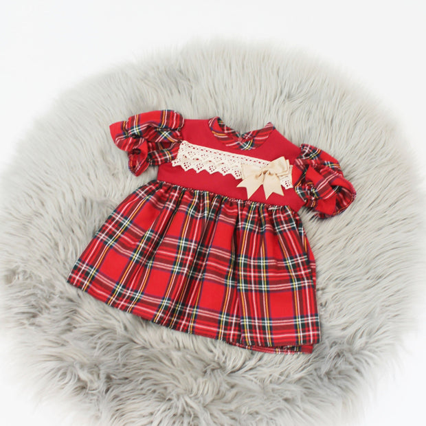 Red Tartan Dress with Gold Bow Detailing