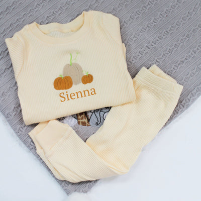 Halloween Pumpkins Ribbed Embroidered Personalised Loungeset - Various Colours