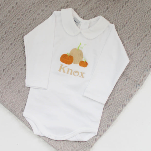 Three Pumpkin Embroidered Personalised Babygrow