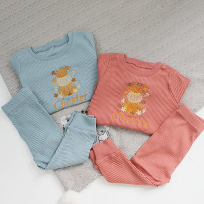 Autumn Pumpkins Halloween Ribbed Embroidered Personalised Loungeset - Various Colours