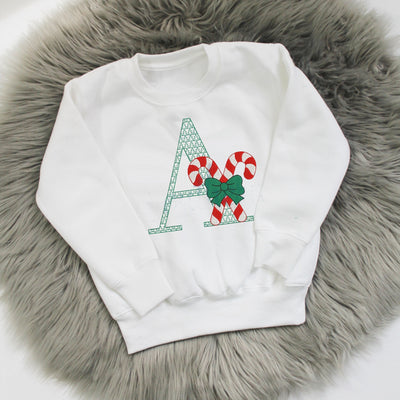 Candy Cane Letter Christmas Personalised Embroidered Jumper (Various Colours)