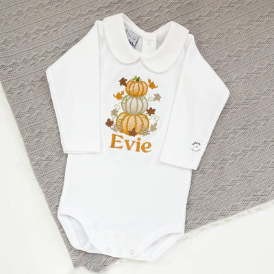 Autumn Pumpkins Embroidered Personalised Babyvest (Various Animals)