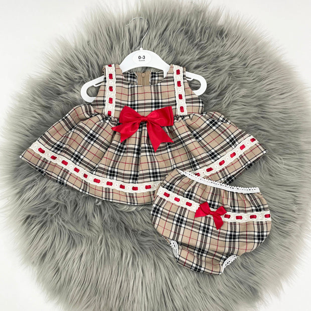 Beige Tartan Dress & Bloomers Lavish Little Style Baby Beige Tartan Dress & Bloomers Lavish Little Style Baby