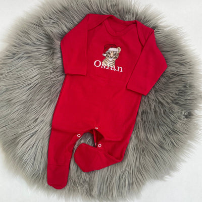 Christmas Animal Embroidered Personalised Sleepsuit - Various Animals