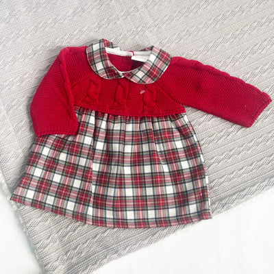 Red Knit Tartan Collar Dress