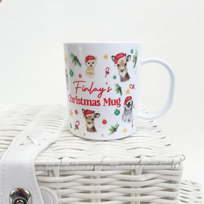 Christmas Animal Personalised Polymer Mug - Red Scheme