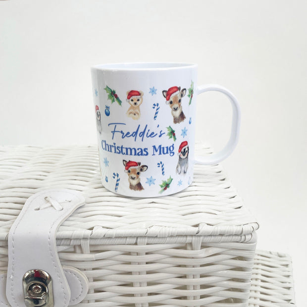 Christmas Animal Personalised Polymer Mug - Blue Scheme