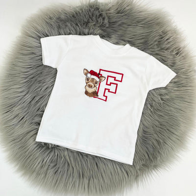 Christmas Initial & Animal Personalised Embroidered T-Shirt - Various Animals