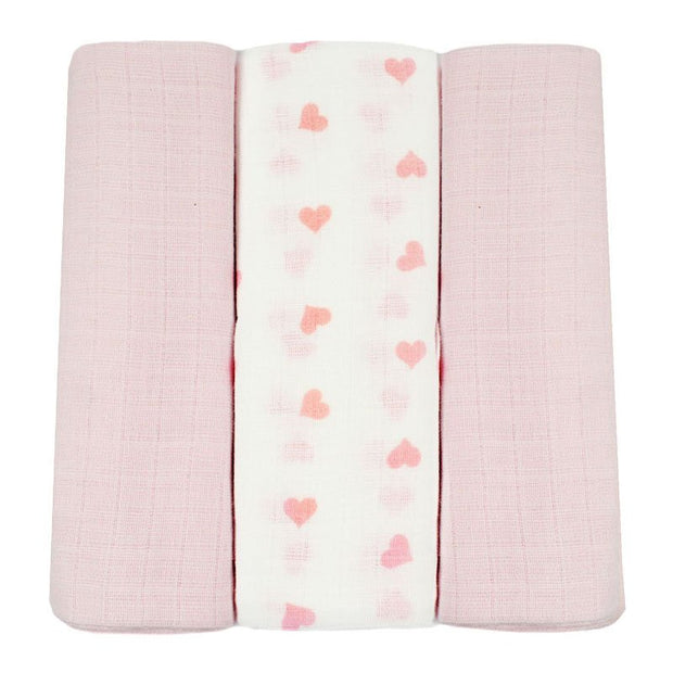 3 Pack Pink Muslin Squares in Gift Bag (70cm x 70cm)