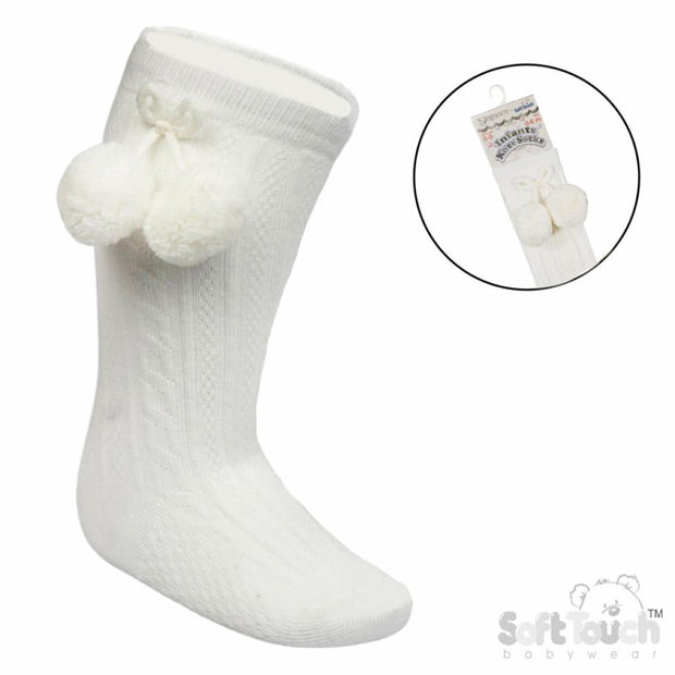 Luxury Cream Knee Length Pom Socks