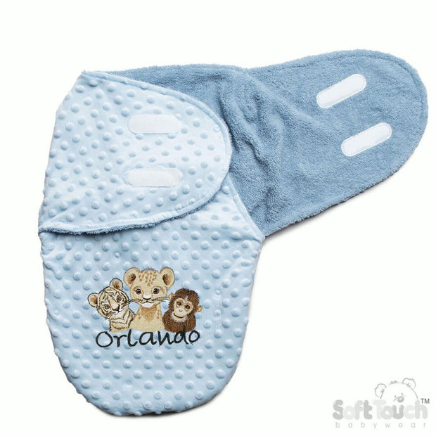 Trio Animal Bubble Personalised Embroidered Swaddle Wrap