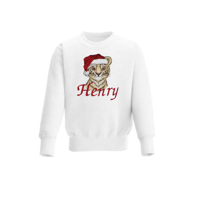 Christmas Santa Tiger Personalised Embroidered Jumper (Various Colours)