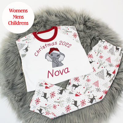 Personalised Embroidered Christmas 2023 Pyjamas - Santa Elephant