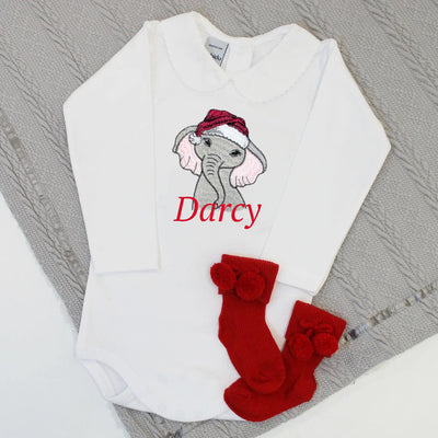 Embroidered Christmas Personalised Babyvest - Santa Elephant