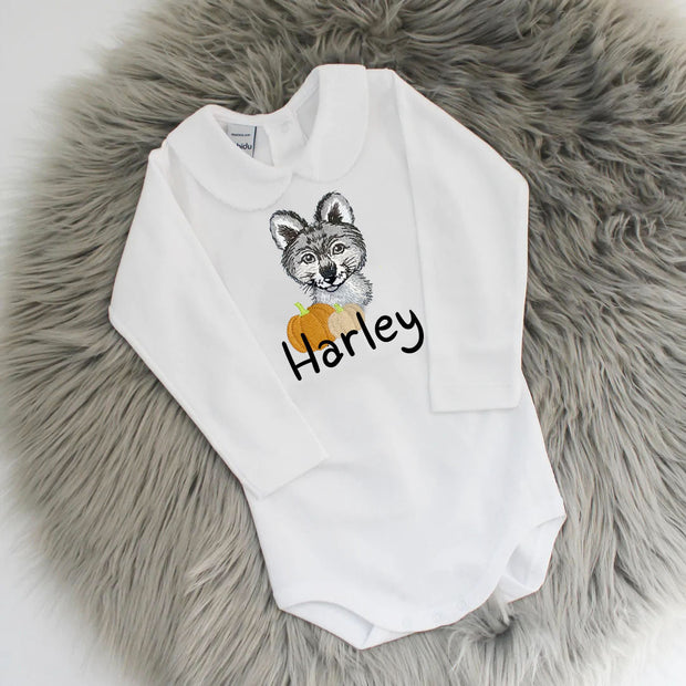 Halloween Animal with Pumpkins Embroidered Personalised Babygrow (Various Animals)