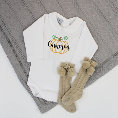 Embroidered Pumpkin & Name Personalised Babygrow