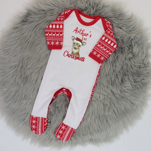 Embroidered Christmas Personalised Rompersuit - Santa Reindeer