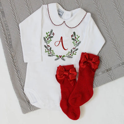 Embroidered Christmas Personalised Babyvest - Wreath